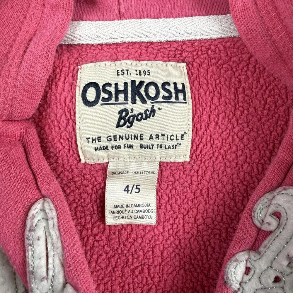 OshKosh B'gosh Hoodie Girls 4 Pink Full Zip Logo Fleece Sweatshirt‎ Graphic
